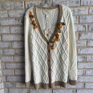 Nick & Me Long Sleeve Cable Knit Embroidered Cardigan Sweater Sweater Size L.